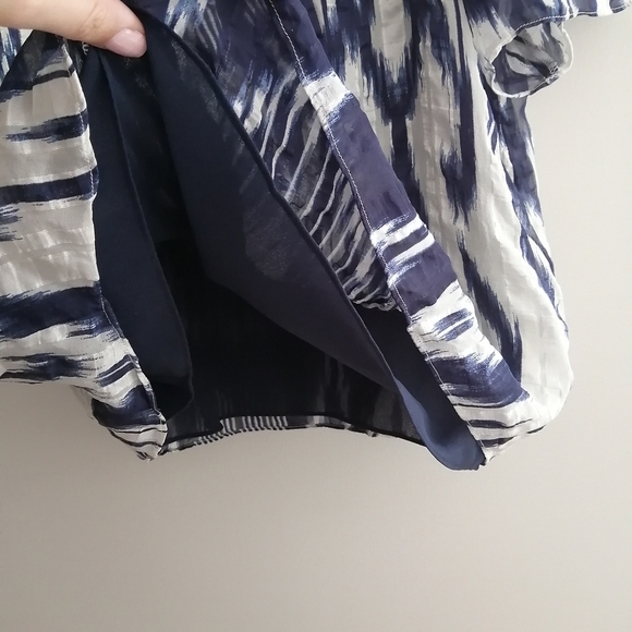 Rebecca Taylor Silk Short Sleeve Button Up Blouse Tie Neck Blue White 8 - Picture 7 of 15